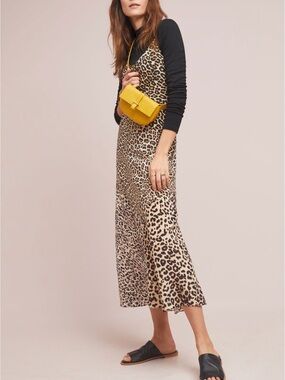Anthropologie Leopard Print Midi Slip Dress - Black & Cream